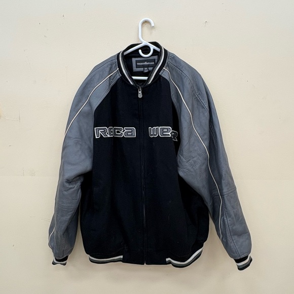 2002 Rocawear Wool & Leather Bomber Jacket Black XXL27x32 Good condition